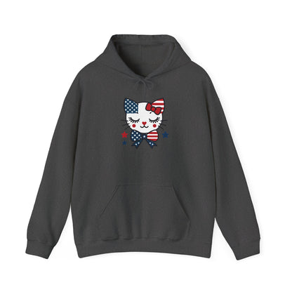 Cute Cat Patriot Women's Hoodie, Women's Heavy Blend Sweatshirt, Gift for Cat Lovers, 4th of July Apparel, Perfect for Independence Day
