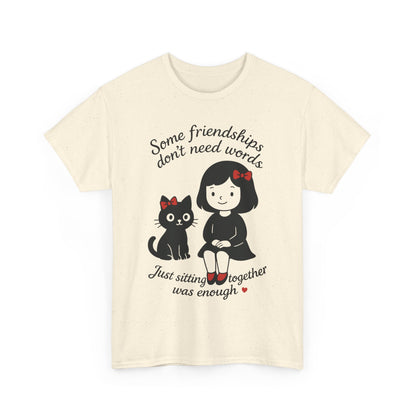 Cute Cat & Girl Graphic Tee, Playful Gift for Cat Lovers, Cat and Girl Design, Gift for Cat Owners, Women's Cotton T-Shirt
