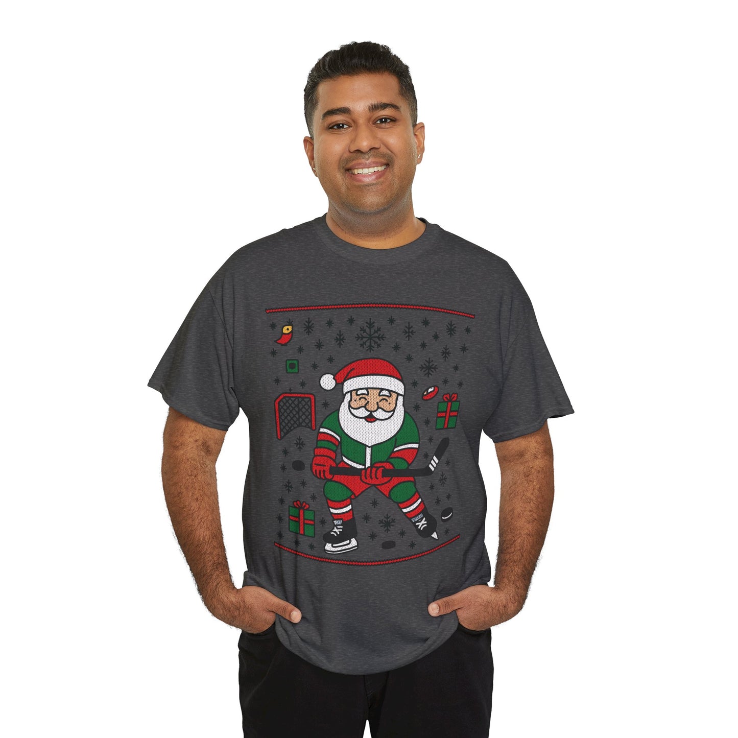 Hockey Santa Men's Christmas T-Shirt, Funny Sports Holiday Tee