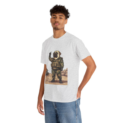 Cute Army Bulldog Tee, Funny Dog Army Pug Men's Heavy Cotton Tee, Pet Lovers Gift, Military Humor Clothing, Dog Dad T-Shirt