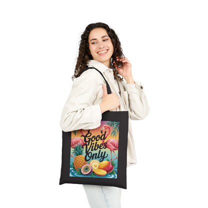 Tote Bag with Tropical Design, Good Vibes Only, Beach Tote, Eco-Friendly Bag, Summer Gift, Grocery Tote, Fun Shopping Bag, Flamingo Pattern