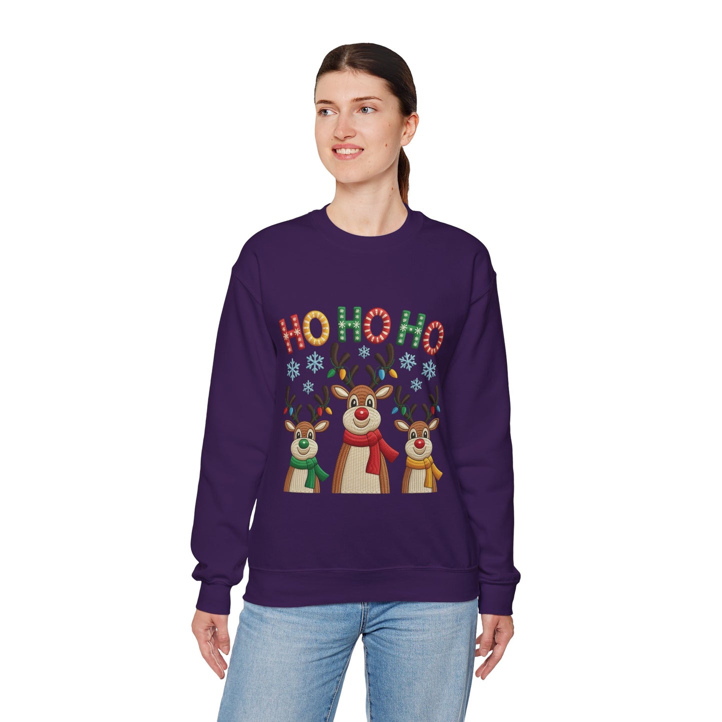 Ho Ho Ho Reindeer Christmas Sweatshirt, Cute Holiday Pullover for Women