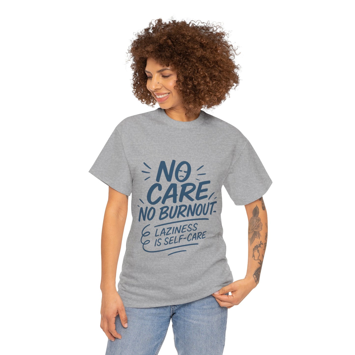 Funny Lazy Life Mens T-Shirt, No Care No Burnout Quote Shirt, Casual Relaxed Fit Tee, Humor Gift for Him, Gift for Mental Health Awareness