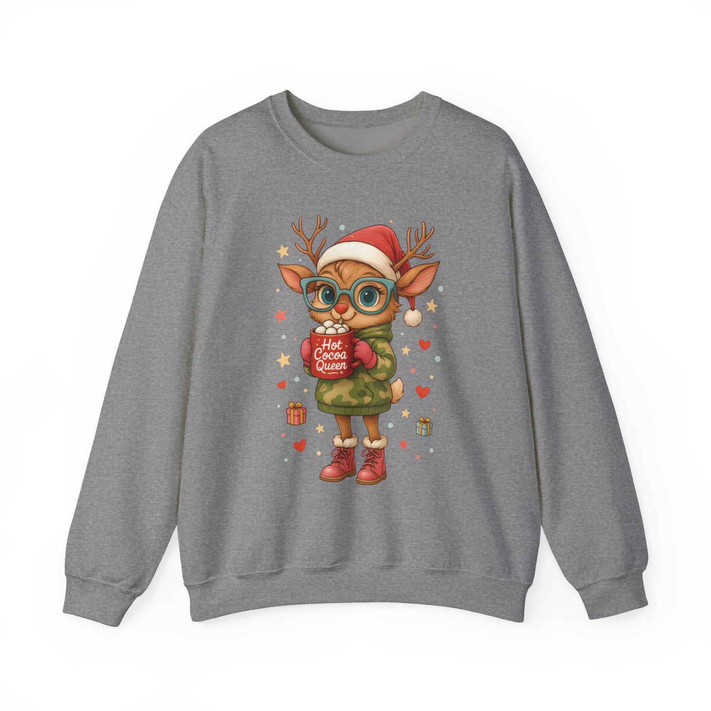 Hot Cocoa Queen Christmas Sweatshirt, Cute Cozy Holiday Reindeer Pullover