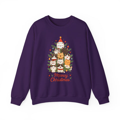 Women's Meowy Christmas Cat Sweatshirt, Cute Holiday Kitty Pullover