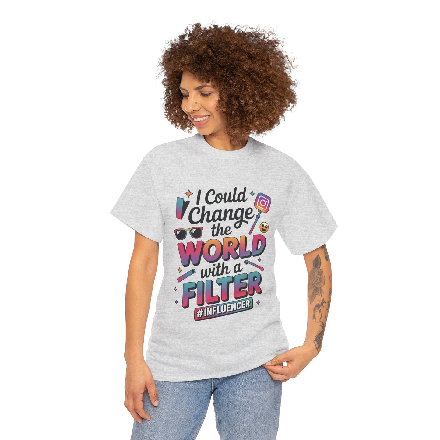 Womens Heavy Cotton Tee, Womens Influencer T-Shirt, Funny Social Media Graphic Tee, Cute Trendy Top