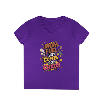 Mom Fuel V-Neck T-Shirt, Funny Gift for Moms, Coffee Lovers, Mother's Day, Everyday Humor, Tired Mom Life Tee, Coffee Loving Moms
