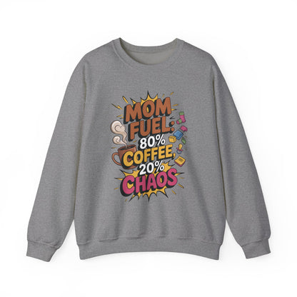 Funny Mom Fuel Sweatshirt, Perfect Gift for Moms, Chaos & Caffeine, Mother's Day Apparel, Funny Tired Mom Life Sweatshirt, Coffee Loving Mom