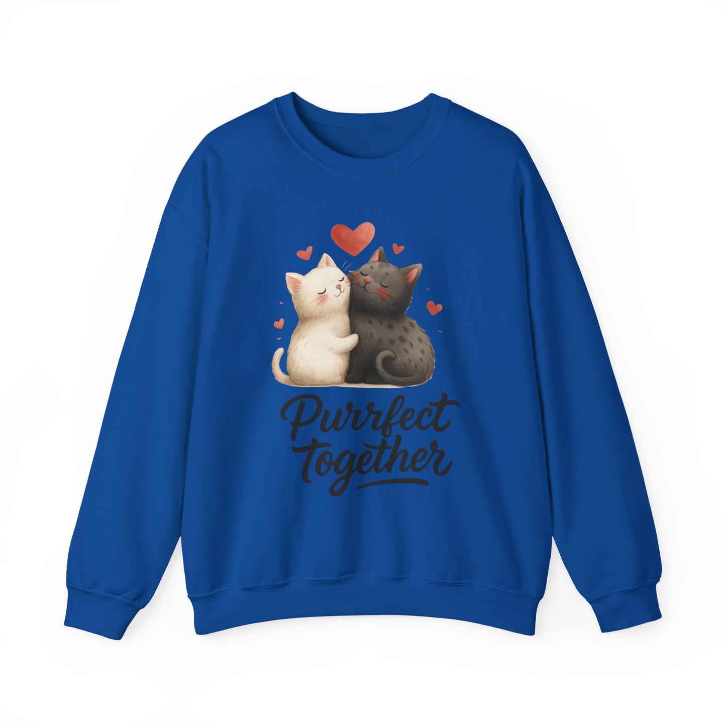 Cute Cat Couple Womens Sweatshirt, Purrfect Together Sweater, Gift for Cat Lovers, Cozy Crewneck for Valentine's Day, Animal Lover Apparel