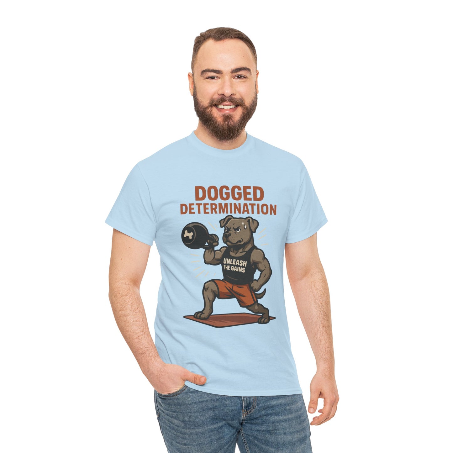 Funny Gym Dog T-Shirt for Men, Workout Bulldog Graphic Tee, Fitness Motivation Shirt, Dog Lover Gift, Dogged Determination Gym Tee