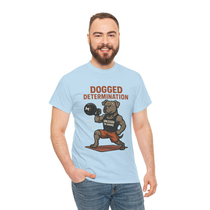 Funny Gym Dog T-Shirt for Men, Workout Bulldog Graphic Tee, Fitness Motivation Shirt, Dog Lover Gift, Dogged Determination Gym Tee