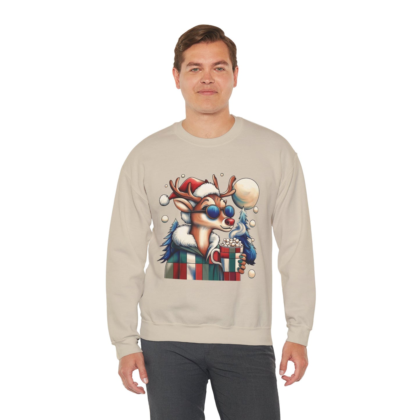 Cool Reindeer Christmas Sweatshirt, Funny Holiday Pullover for Men, Men's Heavy Blend™ Crewneck Sweatshirt