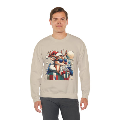 Cool Reindeer Christmas Sweatshirt, Funny Holiday Pullover for Men, Men's Heavy Blend™ Crewneck Sweatshirt