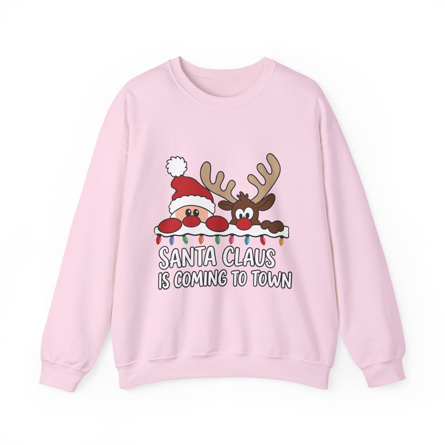 Santa Claus Is Coming to Town Women's Christmas Sweatshirt, Cute Santa - Reindeer Holiday Jumper