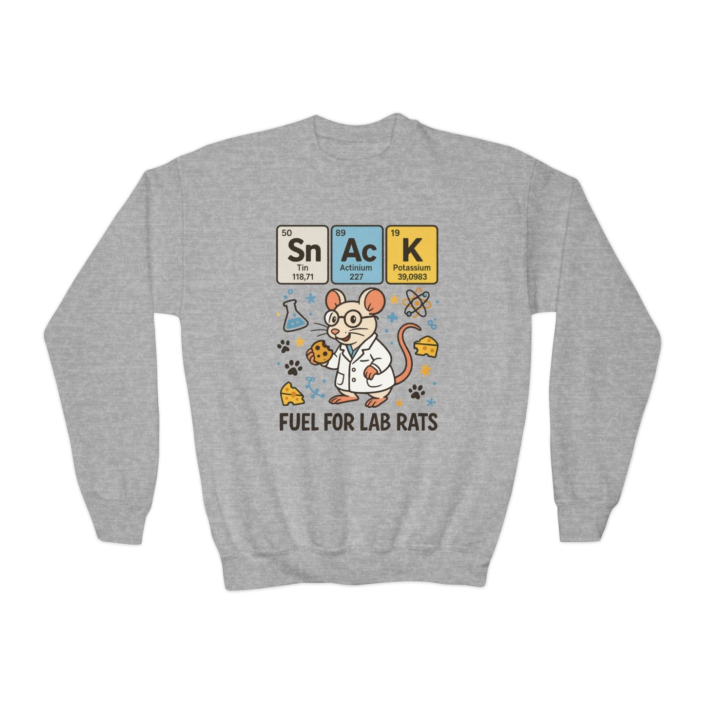 Youth Crewneck Sweatshirt - Fuel for Lab Rats, Cute Science Gift, Adorable Sweatshirt for Kids, Science Enthusiasts, Lab Rat Love
