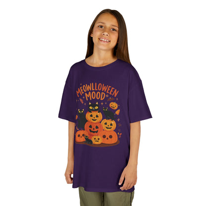 Meowlloween Mood Kids Shirt, Cute Black Cat Halloween T-Shirt for Girls and Boys, Funny Pumpkin Cat Tee, Cozy Fall Cat Lover Gift