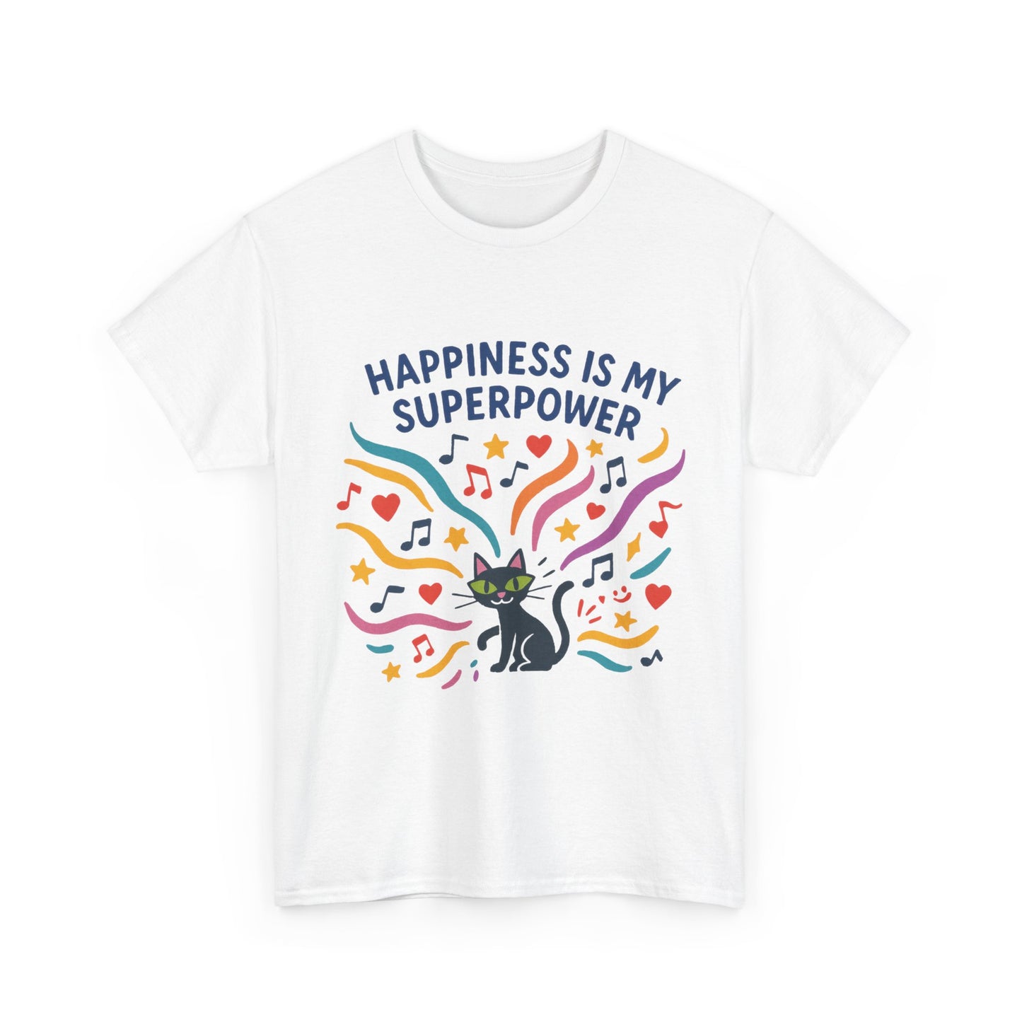 Happiness is My Superpower Tee - Fun Womens Cotton T-Shirt, Gift for Cat Lovers, Cute Pet Apparel, Everyday Wear, Positive Vibes