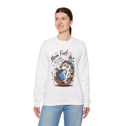 Mom Fuel Unisex Crewneck Sweatshirt, Perfect for Coffee Lovers, Gifts for Moms, Cozy Casual Wear, Funny Graphic Sweatshirt, Mother's Day