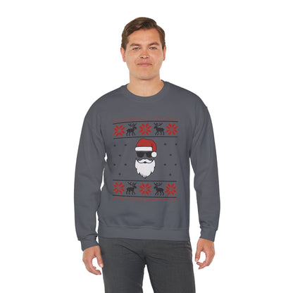 Cool Santa Men's Sweatshirt, Funny Knit Look Pullover, Retro Christmas Sweater Style