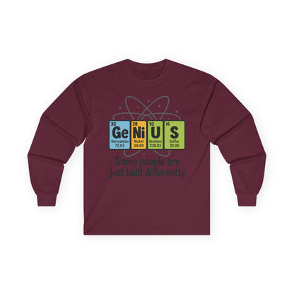Funny Genius Long Sleeve Tee, Periodic Table Nerd Tee, Science Humor Tee for Smart Guys, Unisex Gift, Science Shirt, Nerdy Fashion