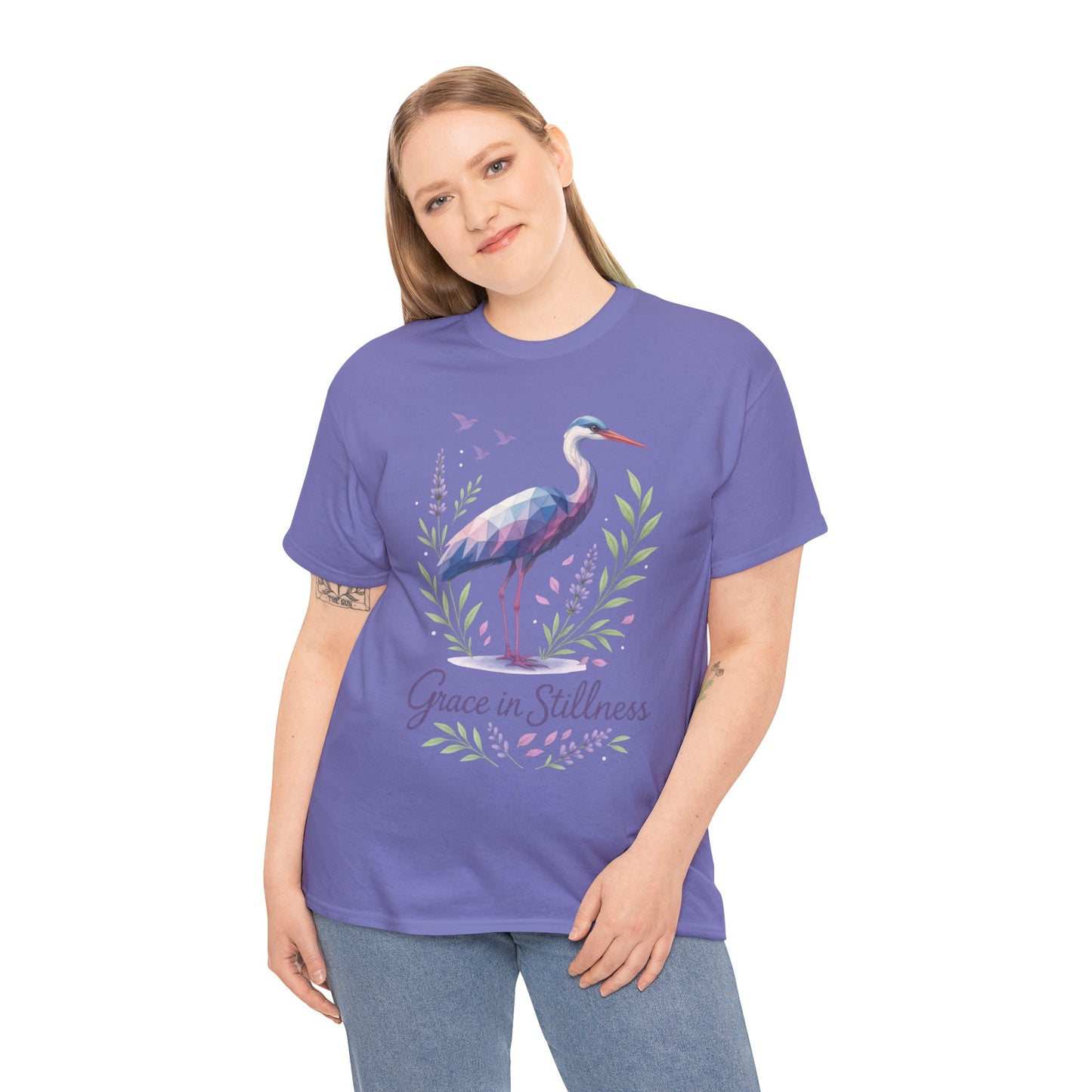 Polygonal Heron Graphic Shirt, Womens Artistic Bird Tee, Nature-Inspired Minimalist Design, Geometric Crane Tee, Bird Lovers Gift
