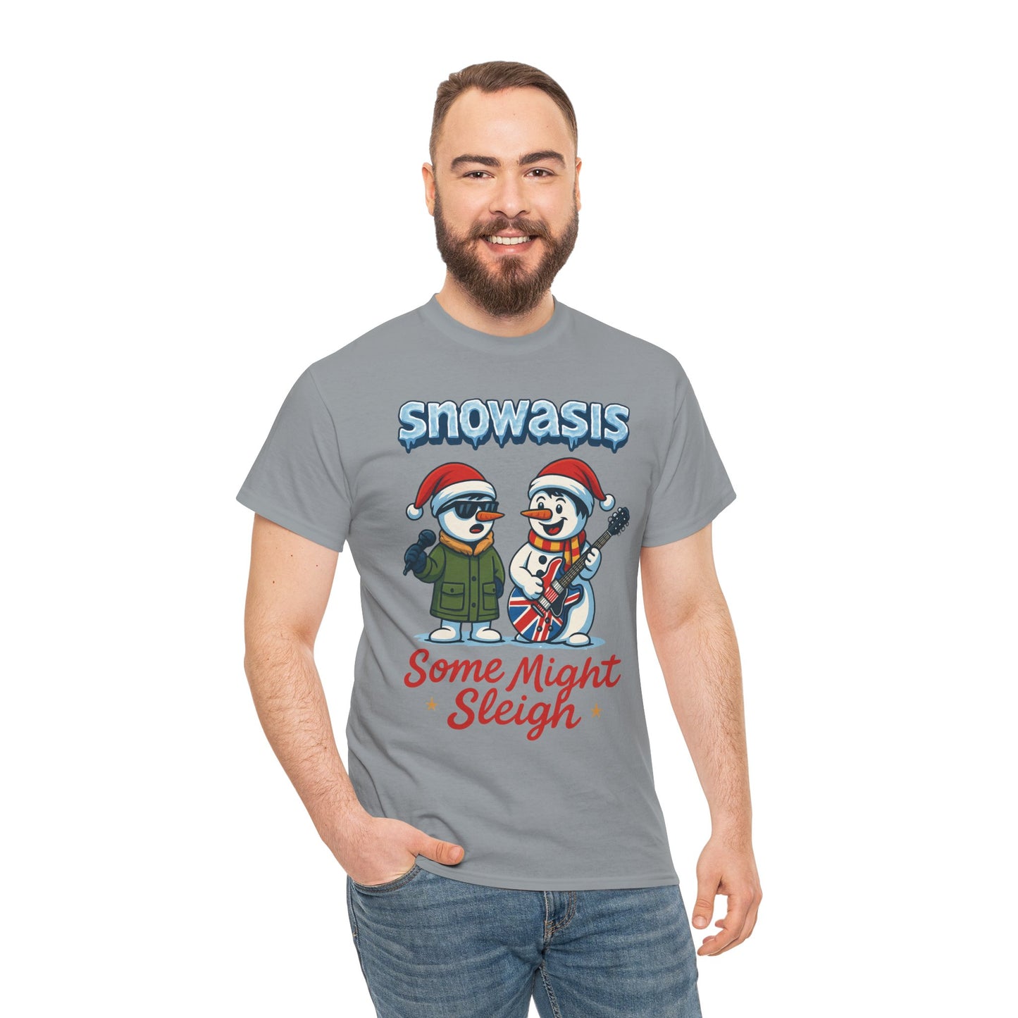 Funny Snowman Band Men's Christmas T-Shirt, Snowasis Some Might Sleigh Tee
