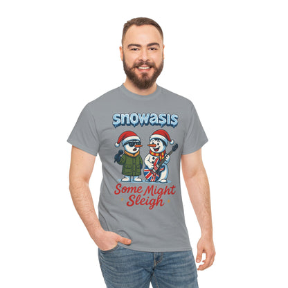 Funny Snowman Band Men's Christmas T-Shirt, Snowasis Some Might Sleigh Tee