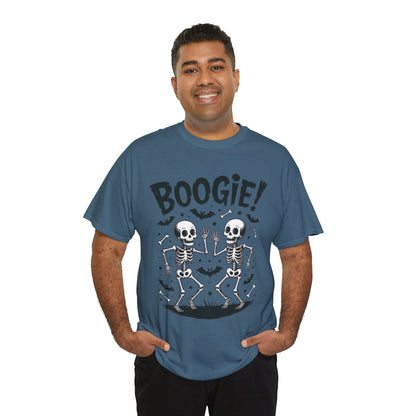 BOOGIE! Dancing Skeleton Halloween Mens's T-Shirt, Funny Spooky Graphic Tee for Men, Men'sHeavy Cotton Tee