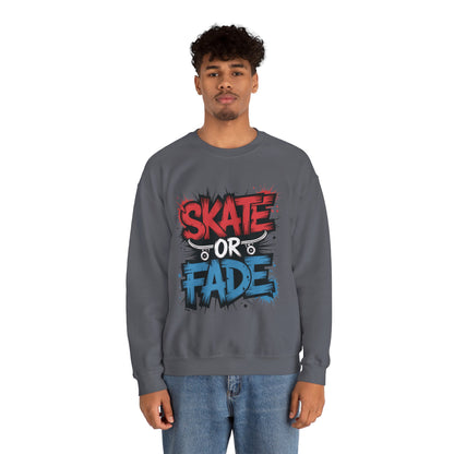 Skate Or Fade Men's Crewneck Sweatshirt, Graffiti Skateboarding Pullover, Urban Streetwear Top, Men's Heavy Blend™ Crewneck Sweatshirt