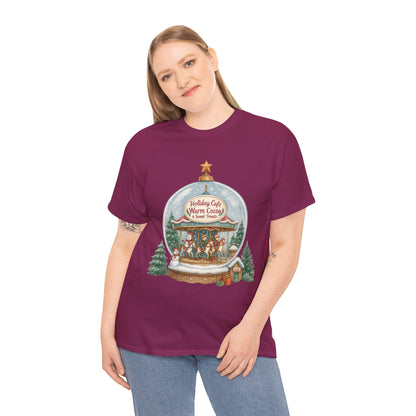 Holiday Café Christmas T-Shirt for Women, Warm Cocoa  Carousel Tee