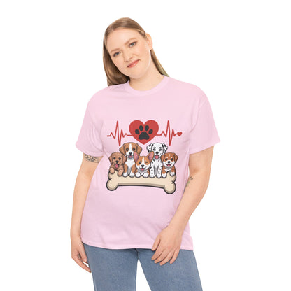 Cute Puppy Heartbeat Women's T-Shirt, Dog Lover Gift, Paw Print Heart Graphic Tee