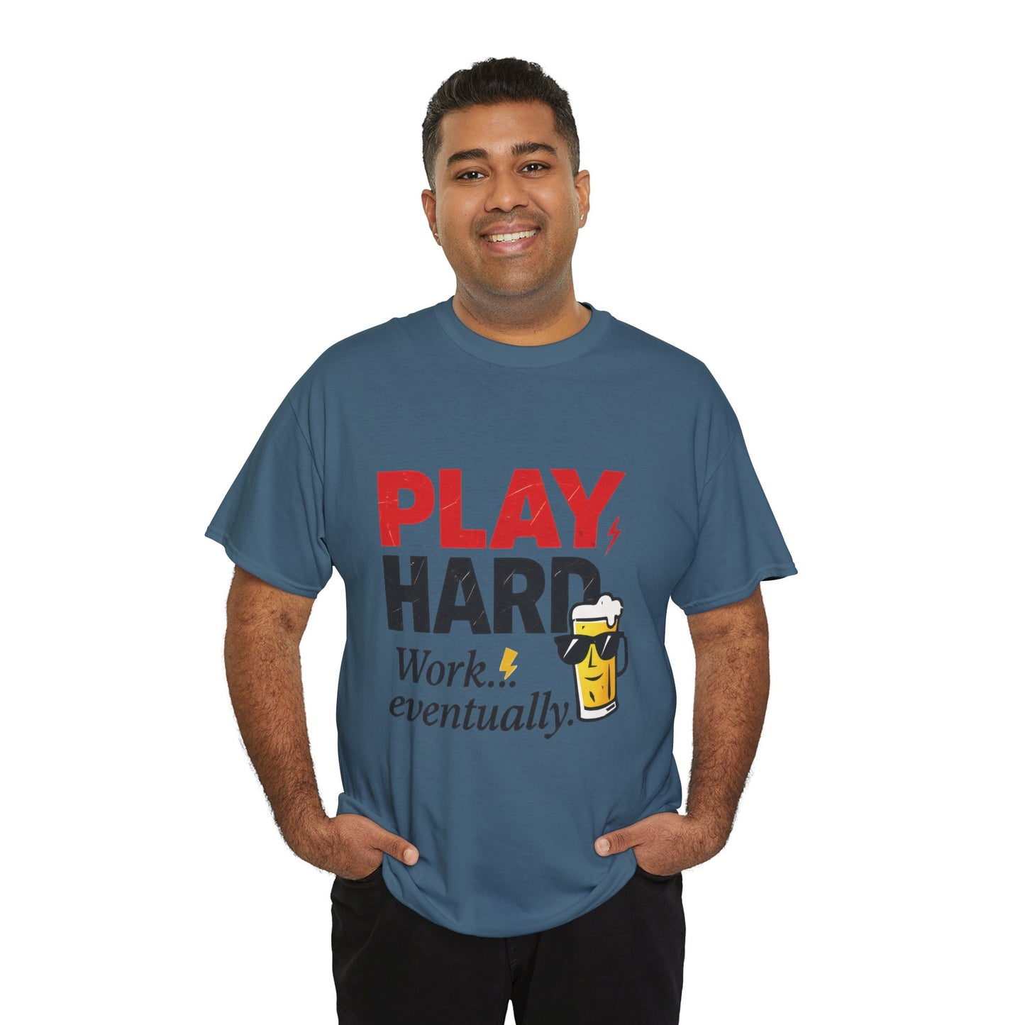 Play Hard Mens Heavy Cotton Tee, Perfect for Beer Lovers, Casual Hangouts, Parties, Gifts, and Relaxed Days