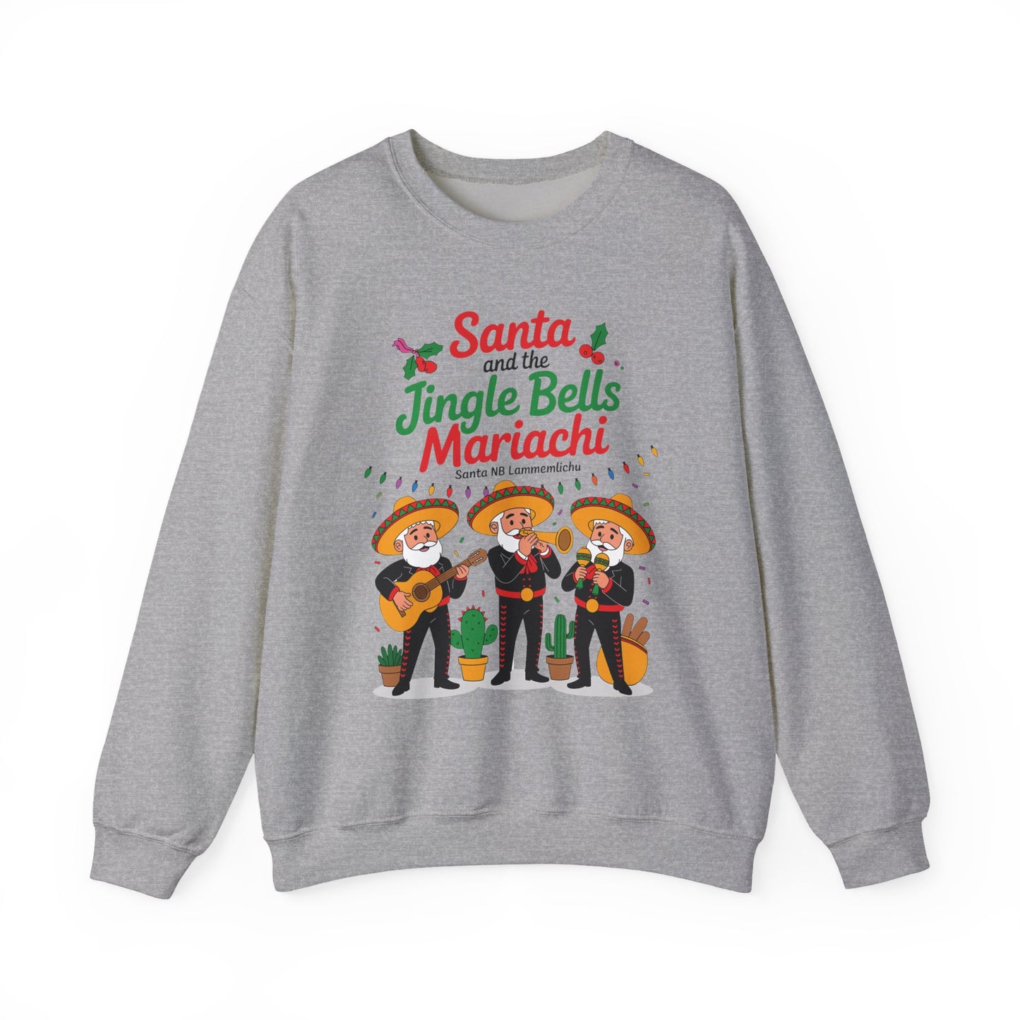 Santa and the Jingle Bells Mariachi Sweatshirt, Funny Mexican Christmas Jumper, Latin Holiday Fiesta Pullover