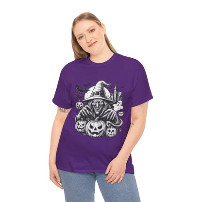 Scary Witch Halloween Shirt Women, Gothic Pumpkin Ghost Tee, Spooky Horror Tee with Bats
