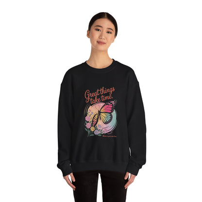 Inspirational Butterfly Sweatshirt - Great Things Take Time, Cozy Unisex Crewneck, Perfect Gift for Nature Lovers, Relaxed Style, [...]