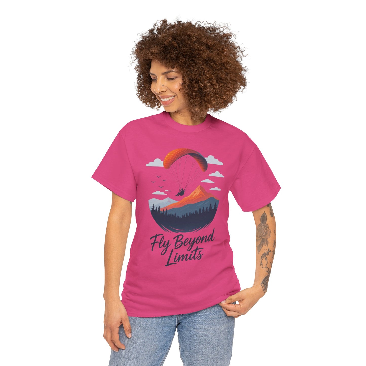 Paragliding Adventure T-Shirt, Mountain Landscape Tee, Nature Travel Lover Shirt, Outdoor Hiking Gift, Unisex Heavy Cotton Tee