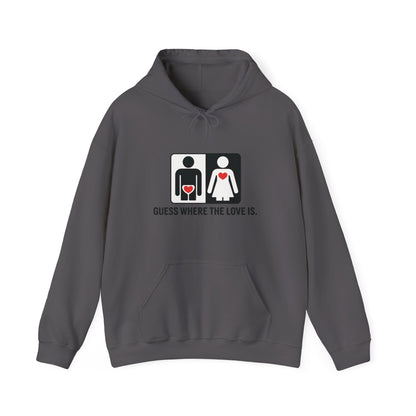 Guess Where the Love Is Hoodie, Cute Couples Hoodie, Valentines Day Gift, Matching Outfits, Witty Relationship Hoodie,  Love Joke Graphic