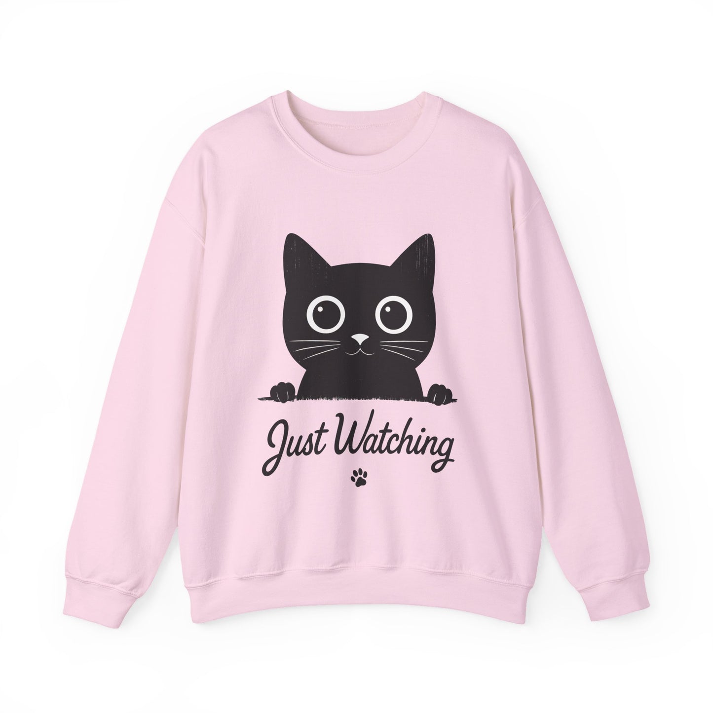 Funny Black Cat Womens Crewneck Sweatshirt - Just Watching Minimalist Kitty Pullover - Cozy Cat Lover Gift, Pet Owner Apparel