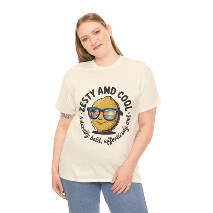 Zesty Lemon Tee, Womens Heavy Cotton T-Shirt, Funny Graphic Tee, Summer Apparel, Gift for Lemon Lovers, Casual Style, Funny Summer Tee