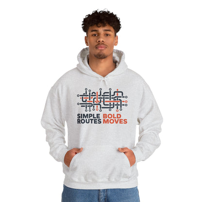 Men's Heavy Blend™ Hooded Sweatshirt, Simple Routes Bold Moves Hoodie, Unisex Metro Map Graphic, Urban Streetwear
