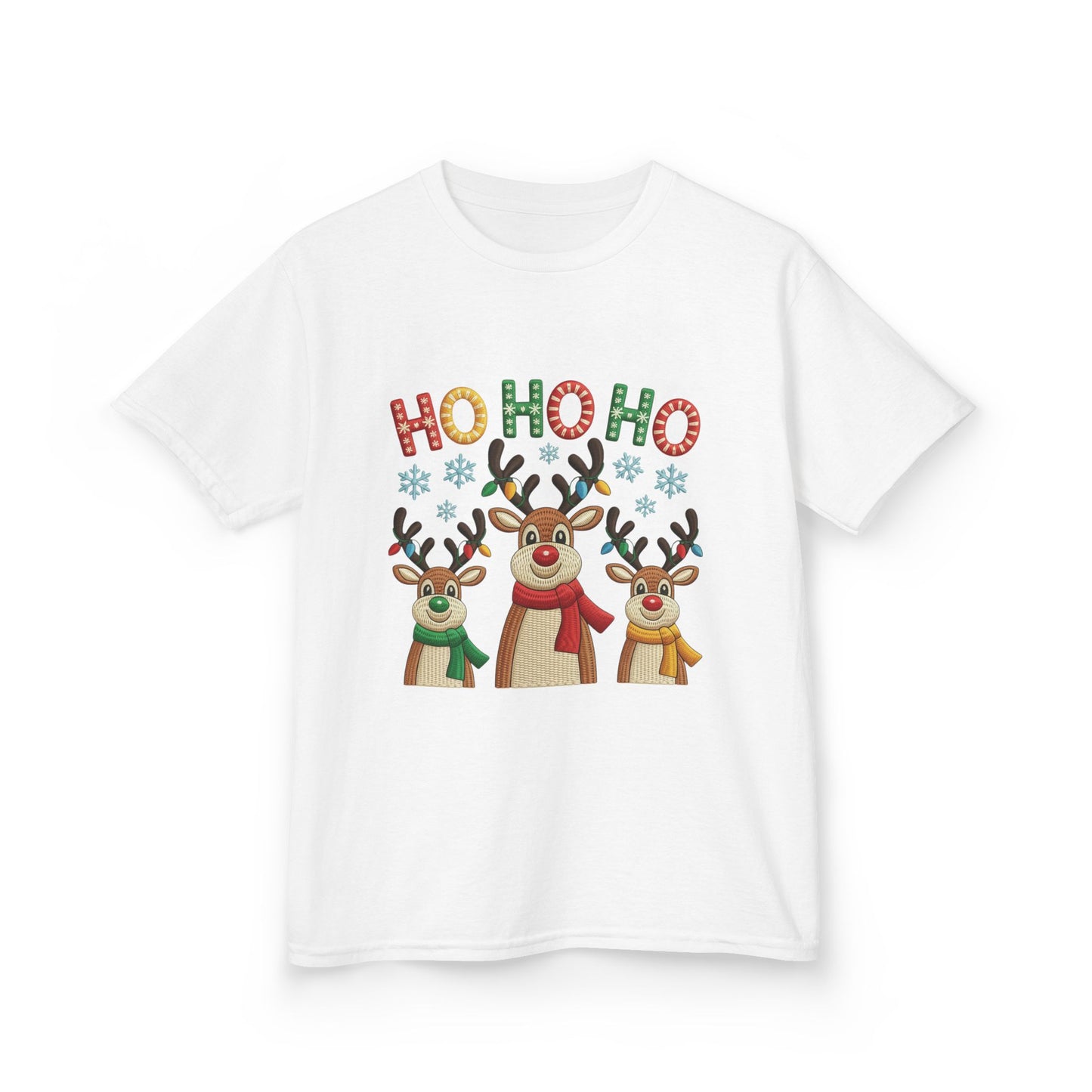 Ho Ho Ho Reindeer T-Shirt for Girl, Cute Christmas Kids Holiday Tee