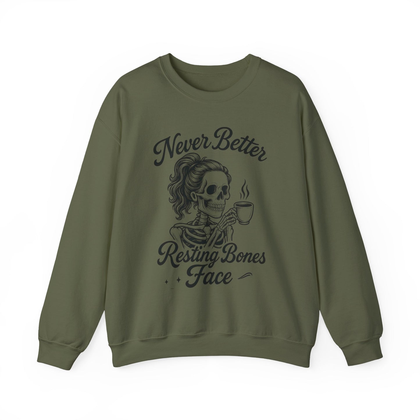 Skull Coffee Lovers Crewneck Sweatshirt, Womens, Perfect for Halloween, Cozy Outfit, Gift for Friends, Relaxing Days, Coffee Enthusiasts