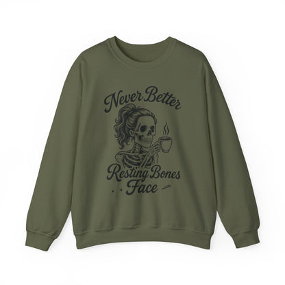 Skull Coffee Lovers Crewneck Sweatshirt, Womens, Perfect for Halloween, Cozy Outfit, Gift for Friends, Relaxing Days, Coffee Enthusiasts