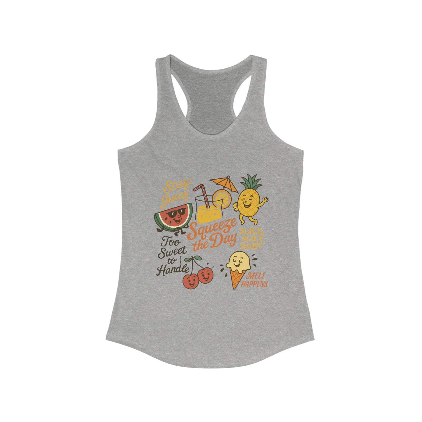 Cute Fruit Pun Tank Top for Women, Summer Graphic Tee, Kawaii Watermelon Pineapple Ice Cream Design, Stay Juicy Top, Beach Day, Vacation...