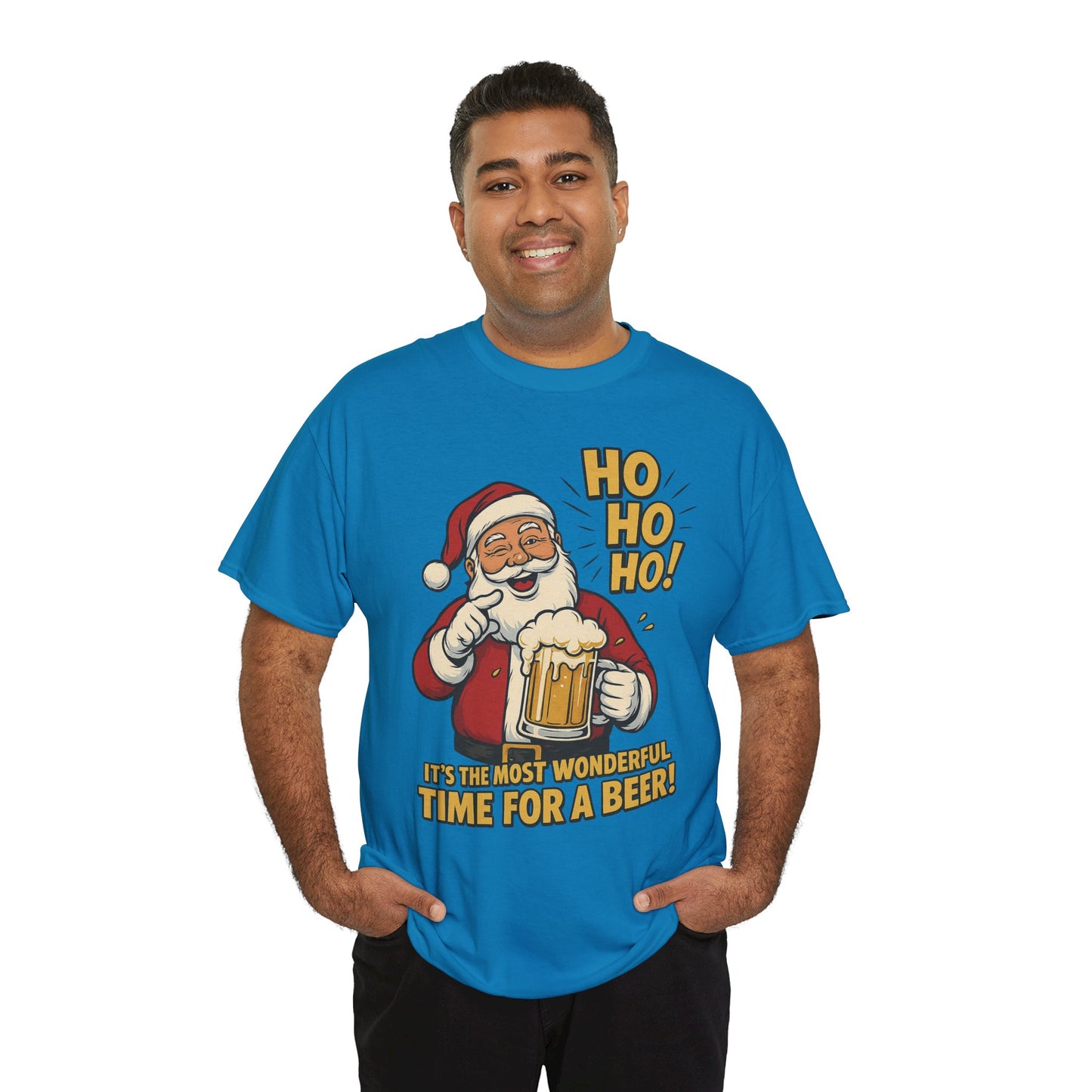 Funny Santa Beer Christmas T-Shirt, Men's Holiday Party Tee