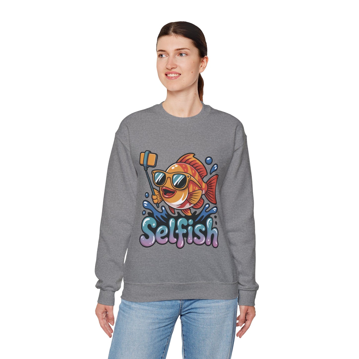 Selfish Womens Sweatshirt, Funny Selfie Pullover, Cute Ocean Pun Sweater, Playful Sea Life Gift, Fun Gift for Fish Lovers, Fishing Apparel