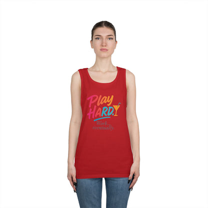 Play Hard, Work Eventually Tank Top, Womens Cotton Tank, Summer Apparel, Casual Wear, Gift for Him/Her, Beach Ready