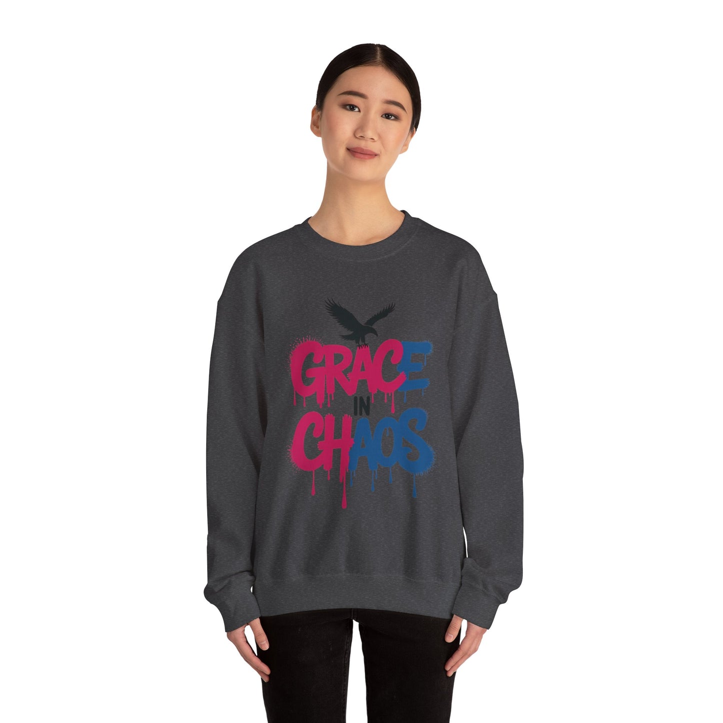 Women's Sweatshirt Grace in Chaos, Graffiti Dripping Street Art Pullover, Bold Urban Graphic