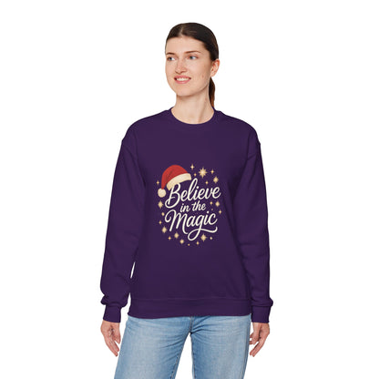 Believe in the Magic Women's Christmas Shirt, Santa Hat Holiday Cozy Sweatshirt, Women's Heavy Blend™ Crewneck Sweatshirt