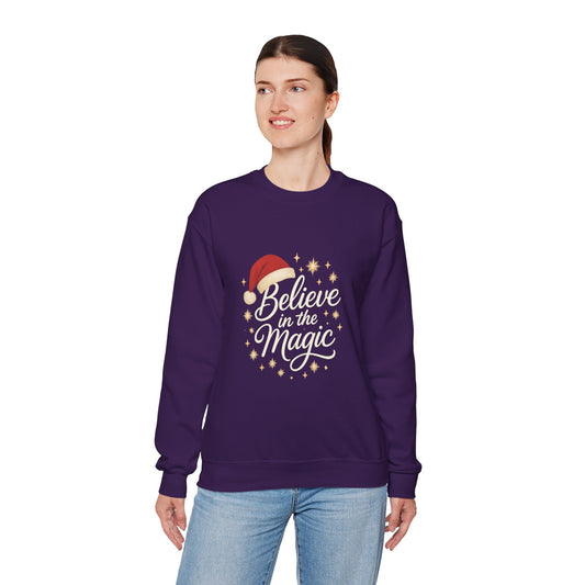 Believe in the Magic Women's Christmas Shirt, Santa Hat Holiday Cozy Sweatshirt, Women's Heavy Blend™ Crewneck Sweatshirt